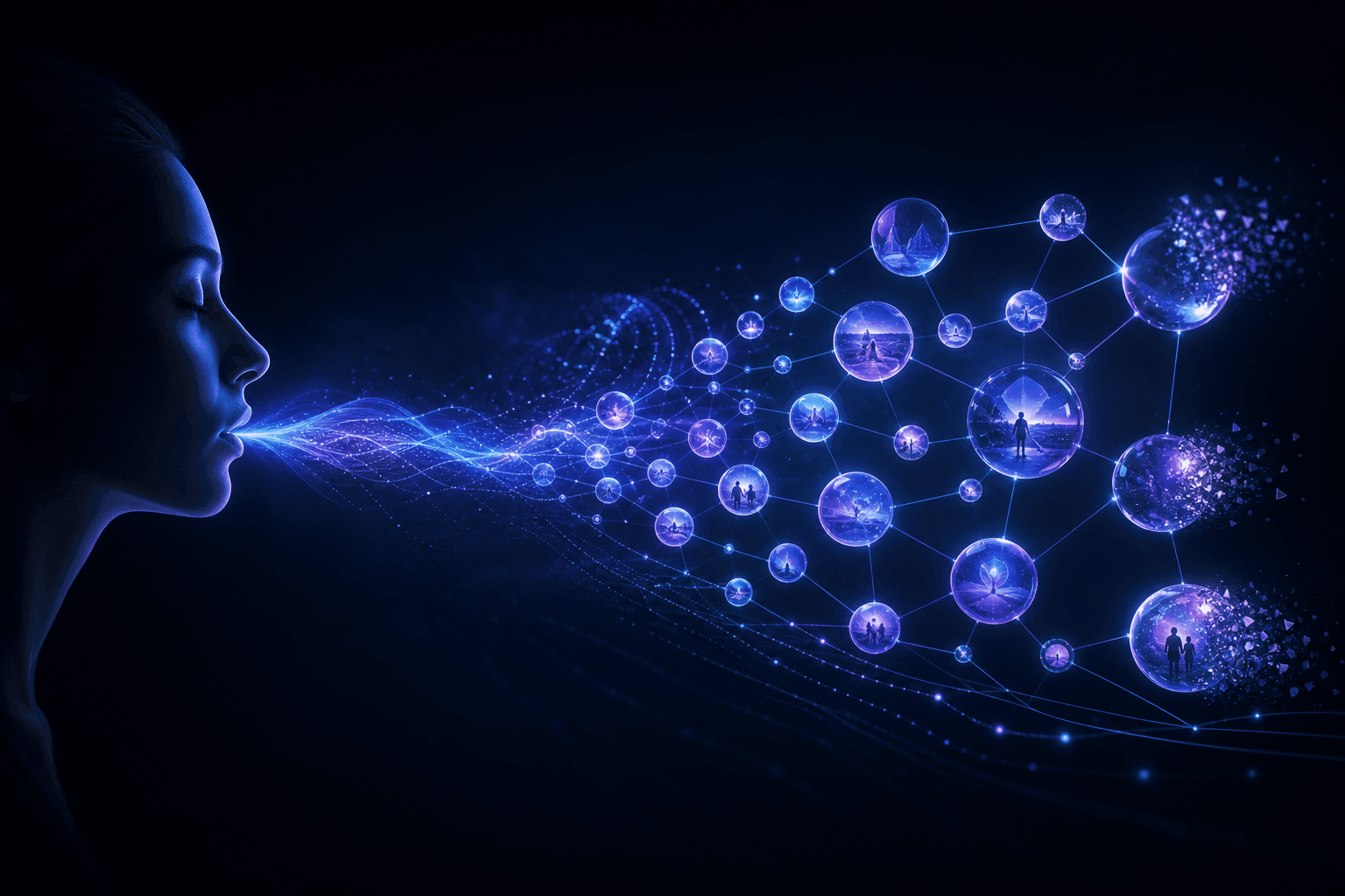 A spoken idea becoming an organized constellation of lasting memories