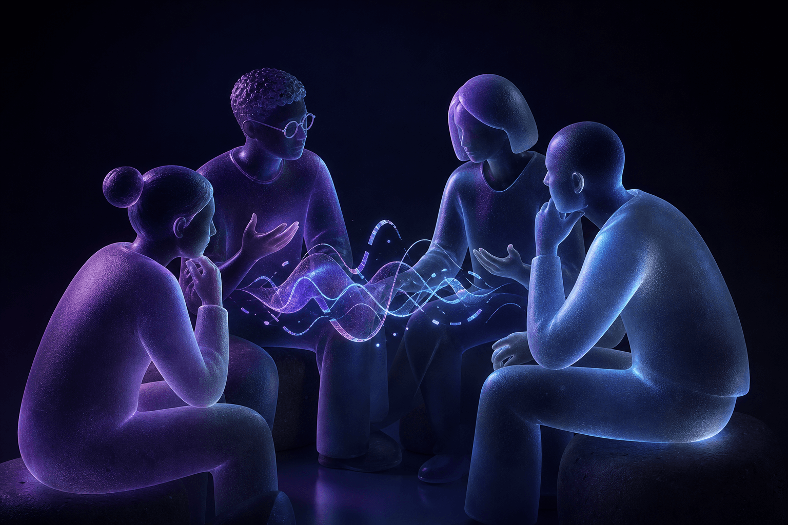 A small team connected by a shared luminous conversation