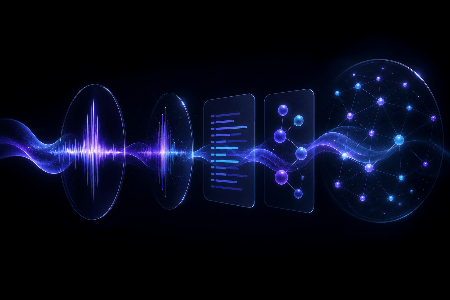 A conversation flowing from sound into transcript, summary, and searchable memory